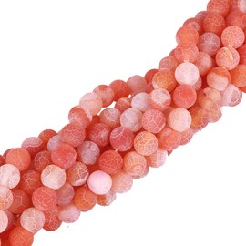 Gemstone Beads 6/8/10 mm Frosted Agate Stone Round Natural Stone Frosted Agate Pearl Semi-Precious Stone Gemstone Bead with Hole for Threading (Orange Red, 8 mm - 15 Pieces)
