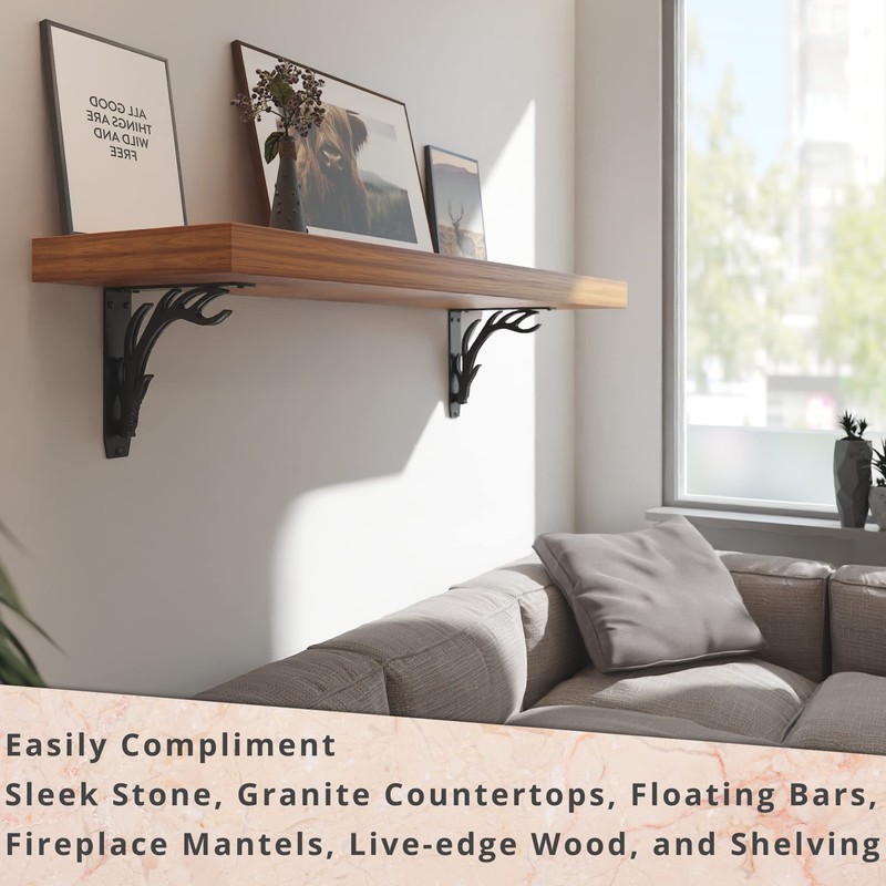 Starby Elk Lodge Antler Heavy Duty Steel Fireplace Mantel Brackets,