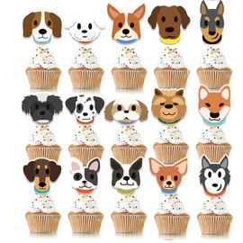 KUDES 32Pcs Dog Cupcake Toppers - Cute Puppy Faces Cake Topper Picks Party Bunting Decorations for Dog Puppy Theme Kids Birthday Party Supplies