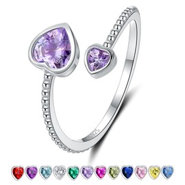 Pretty June Birthstone Rings for Women & Teens, S925 Sterling Silver Adjustable Purple Heart Ring for Sisters Daughter - Birthday Thanksgiving Day Christmas Party Valentine's Day Gifts Jewelry