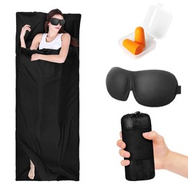 YANGUN Hut Sleeping Bag, 2-in-1 Sleeping Bag, Ultralight with Sleeping Eye Mask and Earplugs, Cotton Sleeping Bag with L-shaped Zip, for Backpacking, Hotels and Camping (90 x 220 cm)
