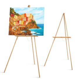 Falling in Art 65" A-Frame Tripod Easel Stand, Wooden Display Easel with Adjustable Canvas Holder, Floor Easel for Wedding Signs, Posters, Paintings, Artwork(Natural) 2 Pack