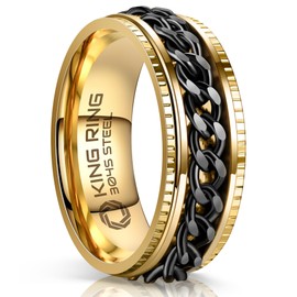 King Ring 8mm Super Spinner Ring – Premium Stainless Steel Fidget Ring for Men & Women K06 – Gold Black 9