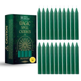 SOUL STICKS Prosperity Magic Spell Chime Taper Candles 20 Pack - Ideal for Altar, Rituals, Ceremonies, Meditation Green Unscented Candle Sticks for Witchcraft Supplies, Wiccan Supplies and Tools