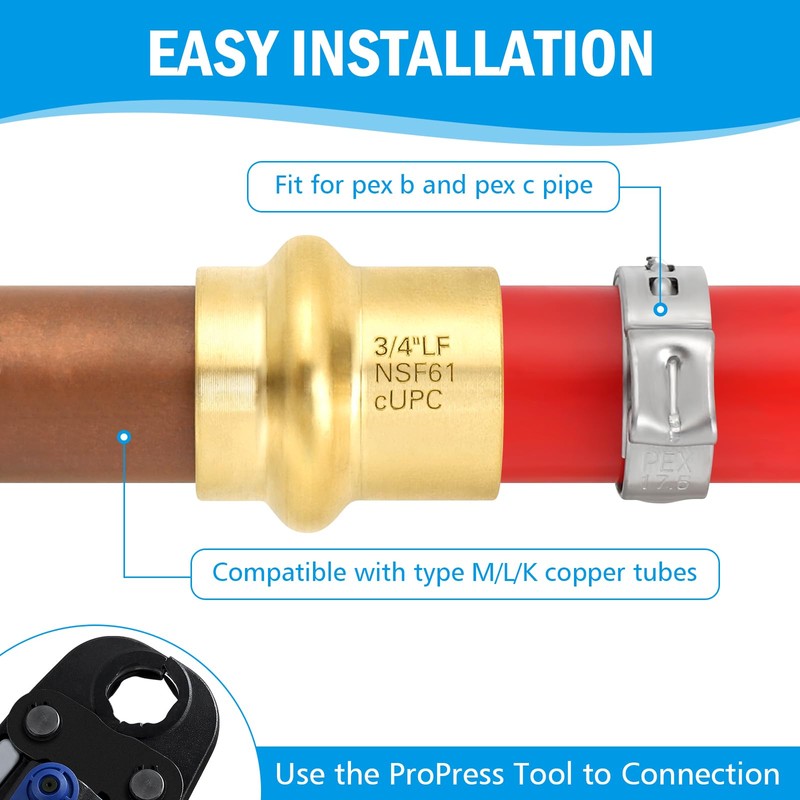 (Znkiok 8Pack) 3/4" Press x 3/4" Pex Fittings Brass Coupling