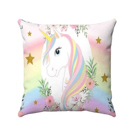 ZFENGYYUAN Unicorn Throw Pillow Cases Single Kids Duvet Cover Unicorn Rainbow Bedding room cases for Boys Girls Pink Flower 45cm x 45cm Decorative Soft Pillowcases for Sofa Bedroom One side
