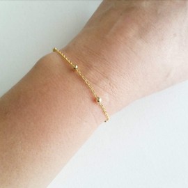 Dainty Gold Beaded Ball Chain Bracelet,Simple Delicate Stacking Satellite Chain Layering Link Bracelets for Women