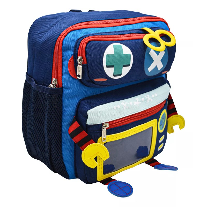 Lluvia Mochila Robot Azul Porta Credencial Amarilla Mini Backpack Estampado