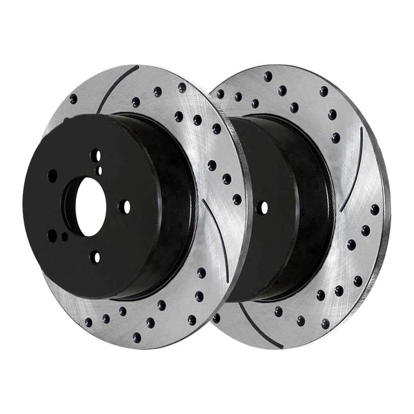 AutoShack Rear Drilled Slotted Brake Rotors Black Pair of 2