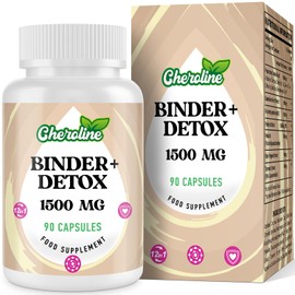 Cheroline Binder Detox & Gut Cleanse Capsules 1500mg, Activated Charcoal Complex with Probiotics, Chlorella & Turmeric, Liver & Digestive Support, Vegan & Natural (90 Count (Pack of 1))