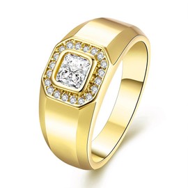 Uloveido Mens 9mm Gold Plated Square Simulated Diamond Wedding Engagement Rings For Boys KR204, Zirconia, Cubic Zirconia