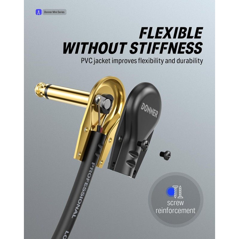 Donner Guitar Patch Cables Right Angle 12 Inch 30cm 1/4