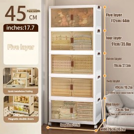 Multi-Layer Foldable Plastic Clothing Storage Cabinet with Magnetic Double Doors Stackable Transparent Organizer Boxcolor: 17.7*10.2*44 inch, size: 17.7*10.2