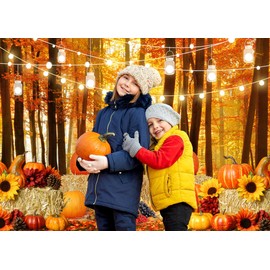LYCGS 7X5ft Fall Backdrop Autumn Thanksgiving Backdrop Fall Forest Photography Backdrop Pumpkin Sunflower Maple Leaf Haystack Thanksgiving Party Decoration Banner Props Photo Booth X-156
