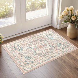 UERMEI Door Mat Entrance Rug: 2x3 Washable Area Rug Boho Floral Small Rug - Non-Slip Low Pile Throw Indoor Carpet for Entryway Kitchen Front Door Bathroom Entry Kids Room - Pink