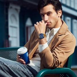 BY BENYAR Mens Watches Analog Quartz Chronograph Waterproof Brown Leather Men's Wrist Watches Business Work Casual Sport Classic Big Face Dress Watch Unique Elegant Gifts for Men