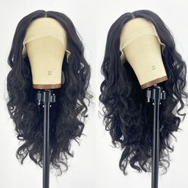 Bestic Lace Front Wig Synthetic Hair Natural Preplucked Hairline with Babyhair Wave Lace Frontal Wigs for Black Woman Natural Black (26 Inch)