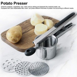 Prensador de papas, 430 acero inoxidable Papas Ricer, Desmontable de mano trituradora trituradora de alimentos Mill