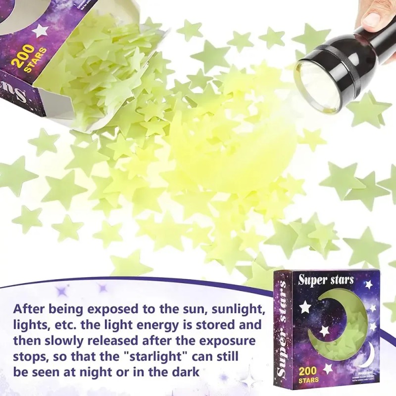 Pegatinas Luminosas De Luna Y Estrellas Pegatinas Para Pared Verde