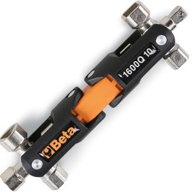 Beta 1600Q 10 Doppelkreuz-Gelenkschlüssel für Schaltschränke, Werkstatt-Zubehör (mit Magnet-Gelenkverbindung, Außenvierkantanschluss 1/4“, Länge (mm): 125, made in Italy), Schwarz/Orange