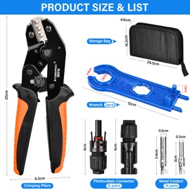 Solar Crimping Tool Set for 2.5/4/6 mm² PV Cable, 14 Pairs Cable Connectors, 12 Pairs Male/Female Plugs and 2 Wrenches, IP68 Waterproof, for Solar System Photovoltaic