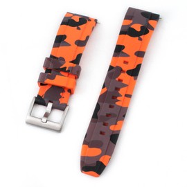 StrapHabit Quick Release Rubber Watch Strap Band FKM 20mm 22mm 24mm (Orange Camo, 20mm)