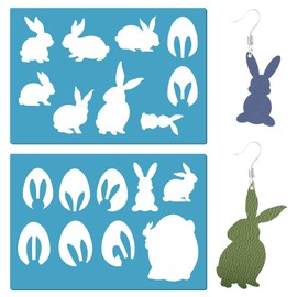 GORGECRAFT 2 Styles Easter Stencils Bunny Rabbit Eggs Happy Easter Party Drawing Template Acrylic Jewelry Shape Templates for Painting on Wall Fabric Glass Home Decor Earrings Making DIY Crafts