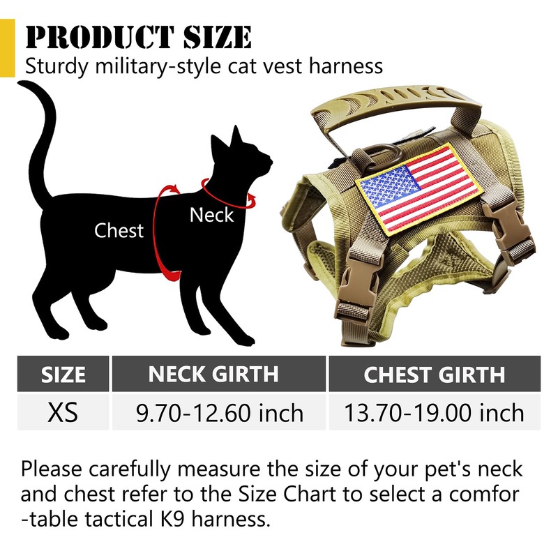 Tactical Cat Harness and Leash for Walking Escape Proof, Adjustable