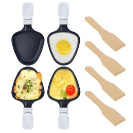 Kosmosta Mini 4 Pieces Non-Stick Grill Pans Triangle Mini Raclette Grill with 4 Wooden Scoops for Universal Electric Grill Cheese Eggs