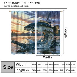 FengMingRui Retro Fishing Curtains Vintage Fish Drawing Forest Lakes Rural Window Treatment for Bedroom Living Room Cafe Kitchen Dining Room Home Decor Window Drapes 42" W X 45" L
