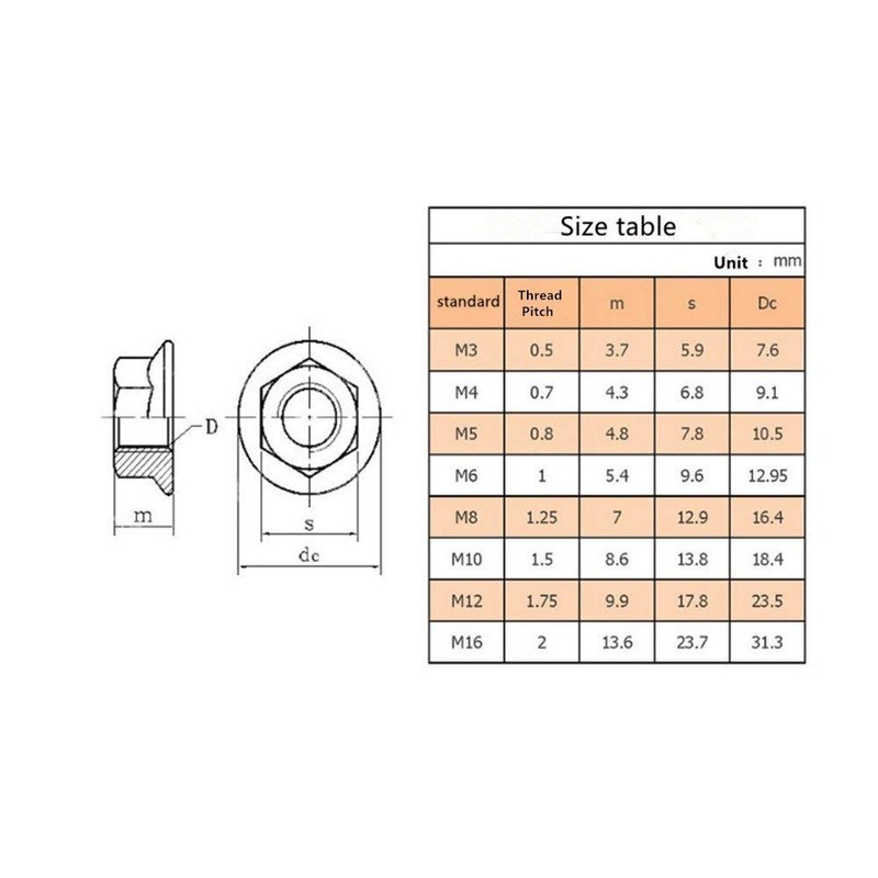M6 x 1mm Thread 304 Stainless Steel Serrated Flange Metric