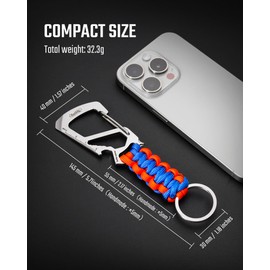 KeyUnity KC00 Paracord Key Chain, Key Chain with Carabiner Paracord Pendant, Braided Lanyard Ring Hook Clip Keyring for Car Keys, Kettles and Outdoor Use, K-kc00-sl6