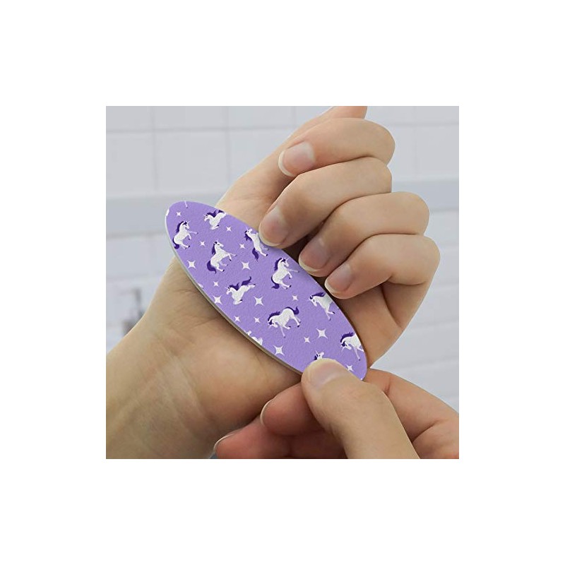 Frolicking Unicorns White Purple Pattern Double-Sided Oval Nail File Emery