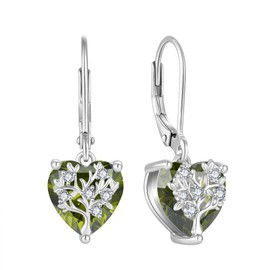 Aprila Women Love Heart Dangle Earrings 925 Sterling Silver Tree of Life Leverback Drop Earrings with 5A Cubic Zirconia August Birthstone Peridot Color Jewelry Gift