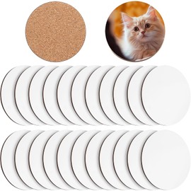 Sublimation Coasters Blanks, 24 Pack Round Coaster with Cork Back, MDF Heat Transfer Wood Coaster for Drinks, Non-Slip Coffee Coaster Sublimation Product for Home Office Bar Ornaments - 10 cm