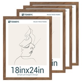 TENIBYC 18x24 Frame Walnut 4 Pack, Brown Wood 18 x 24 Poster Frame, Display Pictures, Posters, Puzzles, Horizontal or Vertical Wall Hanging