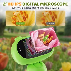 Microscope for Kids - Kids Microscope Handheld with 2" IPS Screen 1000X 32GB Card - Aurosports Pocket Minicroscope Portable for Ages 3+ Zoom Coin Bug, PC Windows, Mac OS Compatible