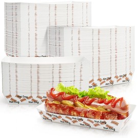 Nagpew 200 Pieces Hot Dog Tray, 2 Lb Hard Paper Food Tray for Serving Food, Disposable Heavy-duty Food Boat Hot Dog Holder for Party Hot Dog, Taco, Fries, Snack, Nacho, BBQ