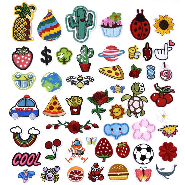 HQdeal Pack of 50 iron-on patches, butterfly, animals, flower, iron-on