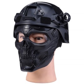 Tactical Airsoft Full Face Skull Mask with Adjustable Strap, Military Paintball Helmet, Dual Mode Protective Gear, NVG Mount & Side Rail, Military Tactical Helmet and Mask Combo