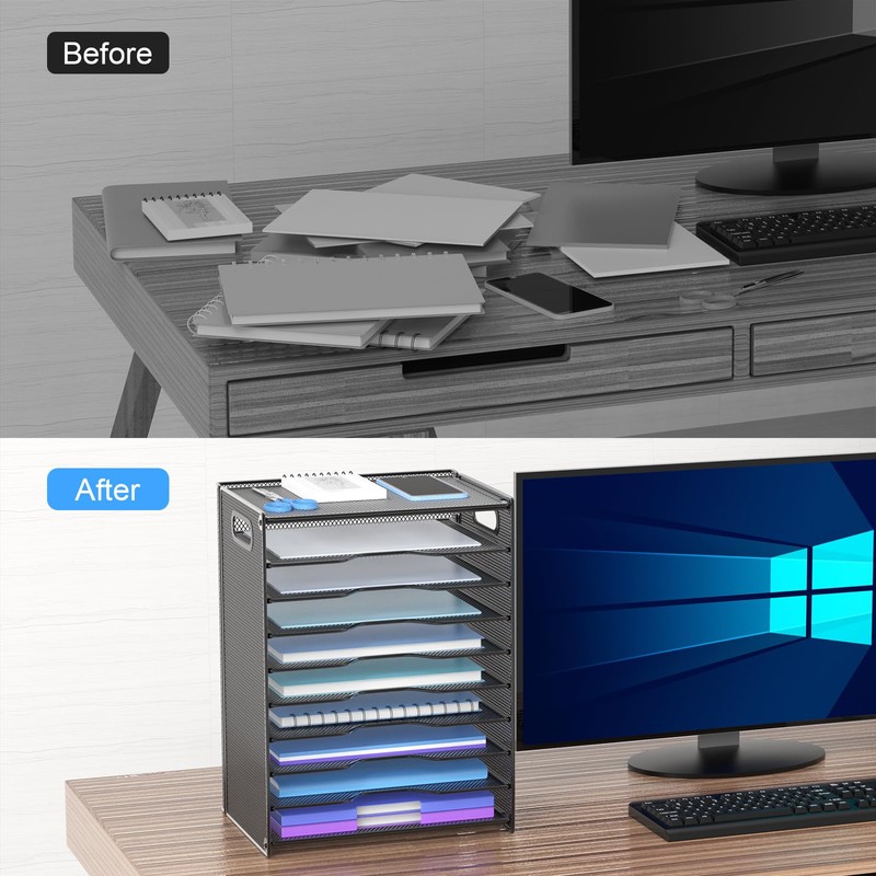 OUTWOLF 10 Tier Paper Organizer - Letter Tray Mesh Desk