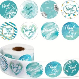 CAA Trading™ Roll of 500 x Aqua Blue Thank You Very Much Stickers Labels Gifts Crafts Presents Home Made Gifts (2.5cm) 25mm (500 Stickers)