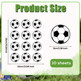 120pcs 1.18 Inch Soccer Stickers, 10 Sheets Water Bottles Ball Stickers Sports Decals Self-Adhesive Waterproof Party Favor for Scrapbooking Arts Calendar Craft Kids Decoration