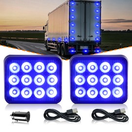 Nrgedzam 2PCS LED Blue Strobe Lights, Rechargeable Flashing Strobe Emergency Magnetic Battery Operated Portable Warning Beacon Wireless Trailer Lights for Truck Tow Vehicle Trailer Bus Car ATV