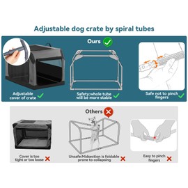 PETSFIT Dog Travel Crate, Soft Sided Dog Crate - 36 Inch Sturdy Adjustable Structure, Easy to Set Up, Collapsible Dog Crate for Car, Light Tough with 3 Mesh Doors Gray