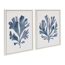 Kate and Laurel Sylvie Sophisticated Neutral Coral Blue 1 and 2 Framed Canvas Wall Art Set by The Creative Bunch Studio, 2 Piece 18x24 White, Soft Coastal Art for Wall