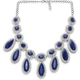 Parshwa Creation Juego de collar de abalorio de resina de aleacin azul real con arete y Maang Tikka, tono plateado, diseo de lgrima de diamantes de imitacin, joyera de boda para mujer