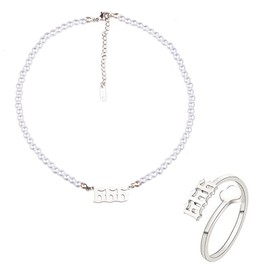 JczR.Y Angel Number Necklace Pendant Stainless Steel Lucky Number Necklace Choker 111 444 999 Number Open Rings Necklace Set for Women Girls Numerology Jewelry Birthday Gift 2Pcs, Stainless Steel, No