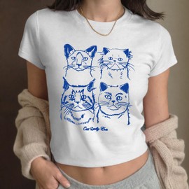 Zoemghc Y2k Baby Tees for Women Cute Cat Lady Era Graphic Grunge Crop Tops Vintage T Shirts Retro Aesthetic Tee Top(White,M)