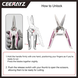 CEERAYZ 200mm Scissors All Purpose Heavy Duty, Garden Shears, Scissors for DIY Projects, Office, Production Lines, Pruning, with Protective Sheath and Magnetic Holder (White/Pink)
